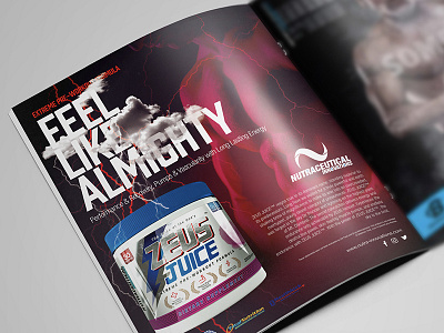 Zeus Juice Print Ad graphic design nutrition packaging print ad render supplement