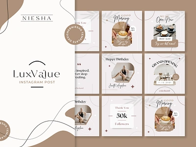 LuxValue Instagram Post app branding canva design elegant fashion flat illustration instagram layout minimal minimalist modern post prev template typography ui ux web