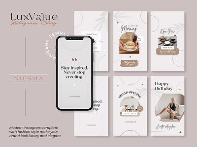 LuxValue Instagram Story branding business canva cream design elegant fashion feminim flat illustration instagram instagram template layout luxury minimalist modern pink template ui ux