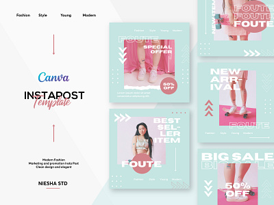 Foute Instagram Post Template blue branding business canva clean cream design elegant fashion feminim instagram instagram template layout minimalist modern pink soft template ui