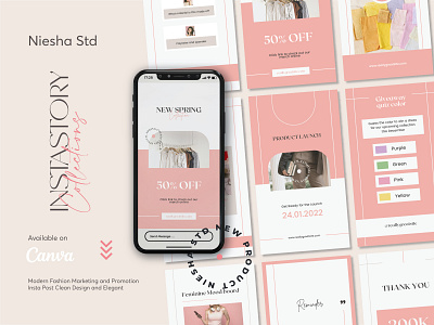 Pinky Fashion Instagram Story Template branding business canva cream design elegant fashion feminim illustration instagram instagram template layout minimalist modern orange pink preview template ui vector