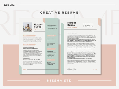 Digital Marketer Resume Canva Template branding business canva design elegant fashion green illustration layout pink resume template ui work