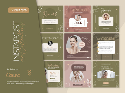 Olive instagram post template branding canva design elegant fashion illustration instagram template