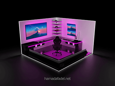 RGB Purple Gaming Room Setup Design 3d 3d gaming room design gaming room gaming setup illustration interior design