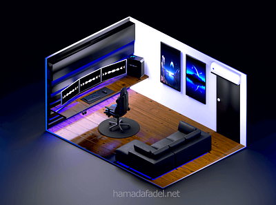 RGB Blue Style Gaming Setup Design! 3d 3d gaming room design gaming room gaming setup illustration interior design