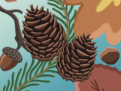 Outdoors and Autumn acorn art autumn chestnut cozy cute digital art drawing fall graphic design illustration leaf leaves natural nature outside pine pinecone