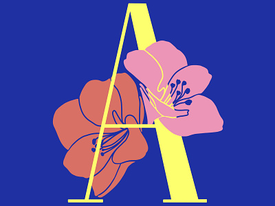 Letter A with amaryllis flowers alphabet bold colours botanical art custom art design florals illustration type type design