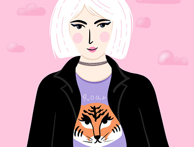 Blondie girl with tiger illustration bold colours character design custom art editorial illustration graphic design illustration illustrator portrait drawing portrait illustration
