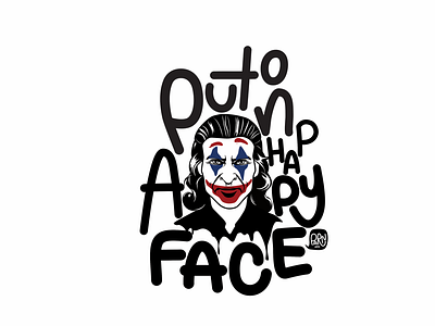 Put on a happy face art drawing illustration joker quote type vector