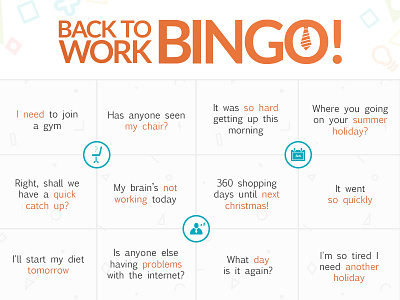 Back to Work Bingo! 2017 back to work bingo diet jan january new year work