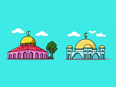 VILLAGE MOSQUE 2d building color cute design digital eid flat free graphic design illustration islamic kareem logo mini moslem mosque ramadhan salam vector