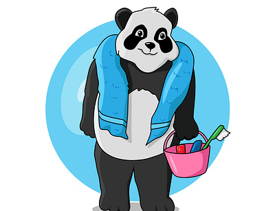 Daily Panda ready to take shower bear design digital flat funny graphic design illustration panda shirt shower vector