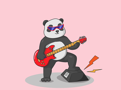 Are You Ready to Rock? art cartoon cute design digital flat graphic design guitar hard illustration melody metal music panda play red rock sound stage vector