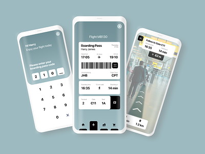Airport AR Nav airport app ar boarding pass buttons cards code design entelect enter code minimal navigation pass qr tab ui ui challenge ux
