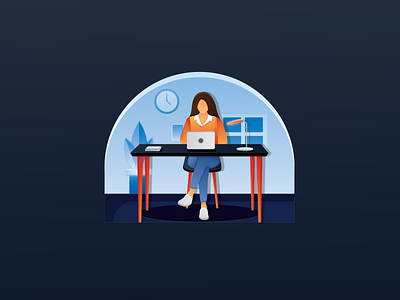 Working Woman employee flat flat illustration illustration laptop sitdown woman working