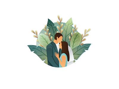 Wedding Flat Illustration couple design flat flat illustration gradient graphic design green illustration leaf nature wedding