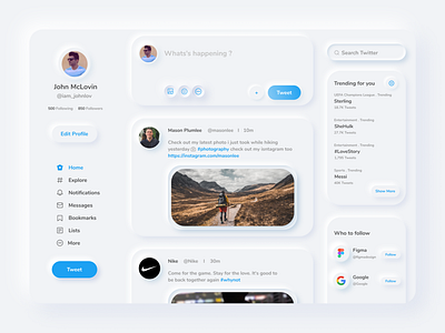 Twitter Neumorphic UI Web Redesign