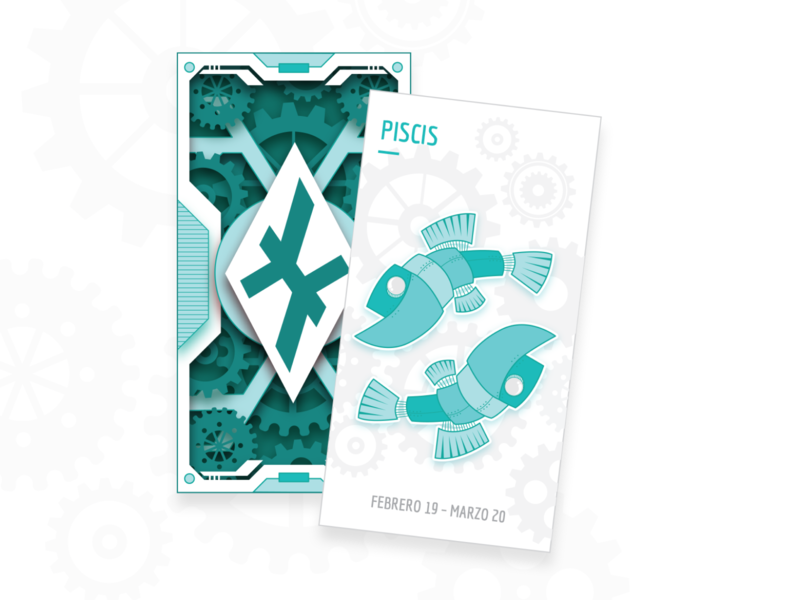 Zodiac Cards - PISCIS animales animals drawing fish graphic graphicdesign illustration ilustración marino peces pez piscis robots tarot tarot cards vector zodiac zodiaco