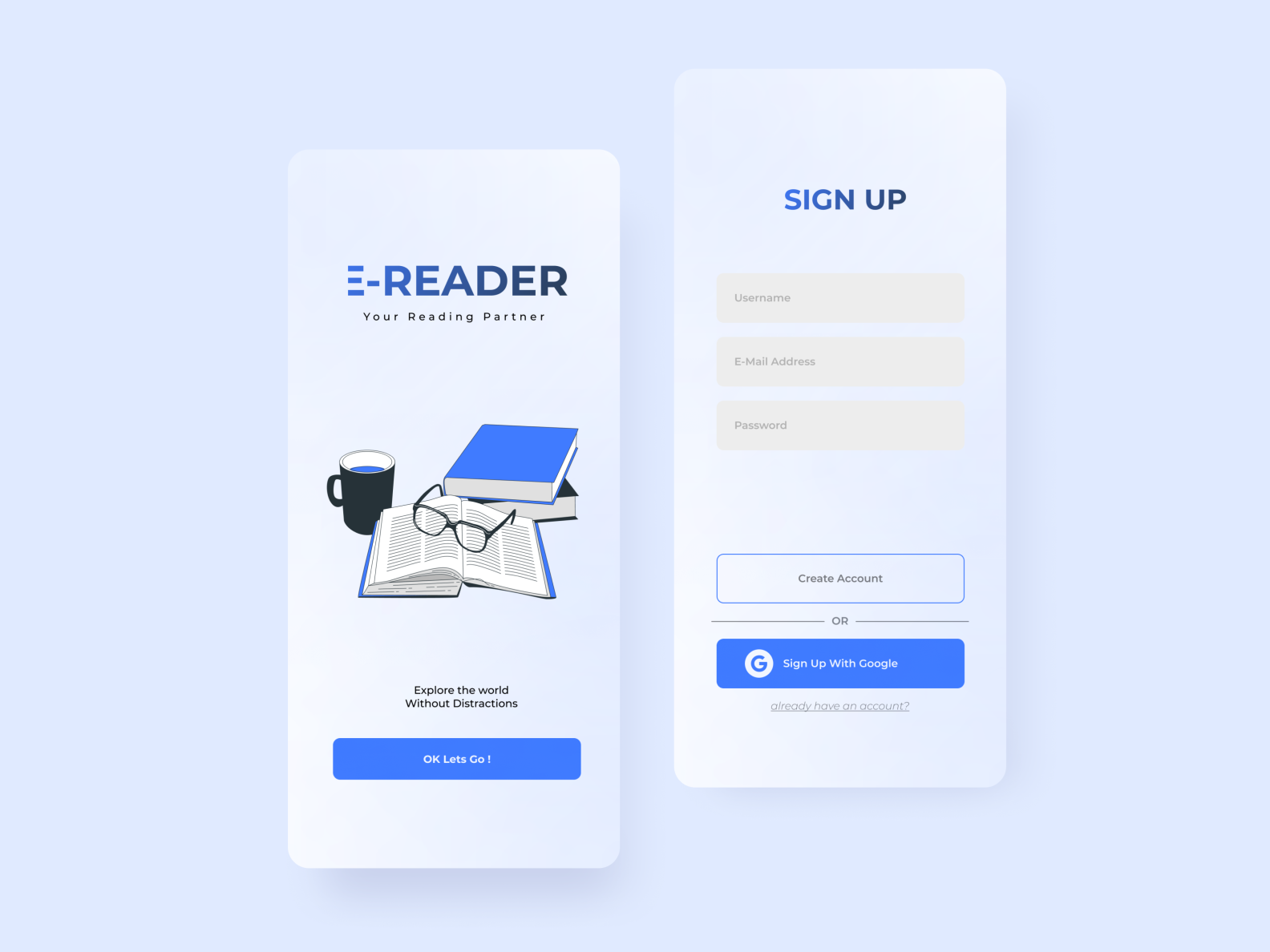 E-Reader - Reading Apps/ Daily UI challange 001 - Sign Up Screen by ...