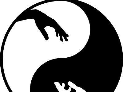 Yin and yang with black and white reaching out hands balance black and white circle day death female illustration life male night yin and yeng yin yeng