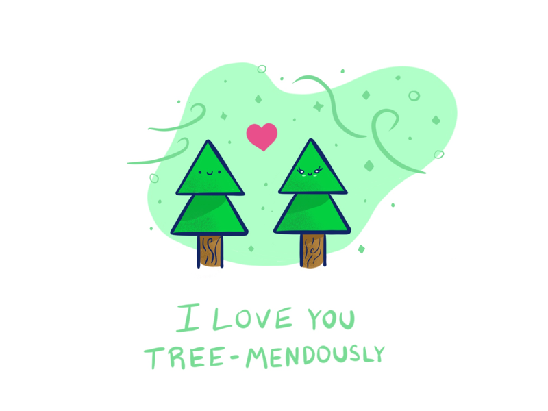 Tree-mendous love ipadpro procreate pun valentine love tree