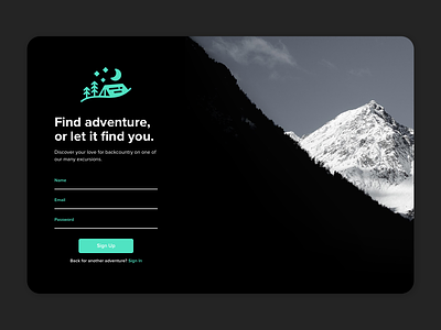 Excursion Sign Up backcountry camping dailyui excursion explore mountains outdoors signup ui wilderness