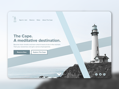 The Cape booking dailyui explore landing page lighthouse meditate meditation ocean outdoors remote sea ui