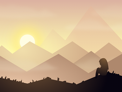 Sunrise Mountains fog girl mountains sketch sun sunrise