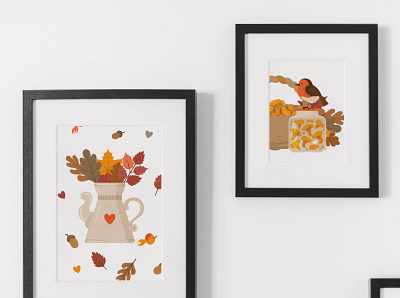 Cozy autumn autumn bird cozy decor fall harvest heart home illustration interior jar leaves mushroom vector yellow