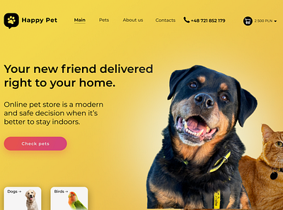 Design of main the page Online Pet store "Happy Pet" branding design logo minimal ui ux