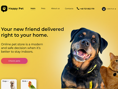 Design of main the page Online Pet store "Happy Pet"