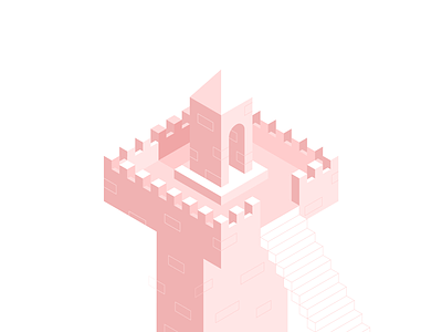 sky tower brick flat illustration isometric castle kingdom minimal pink shadow stairs tower