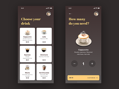 Coffee Order app cards coffee interface iphonex order ui uidesign ux uxdesign