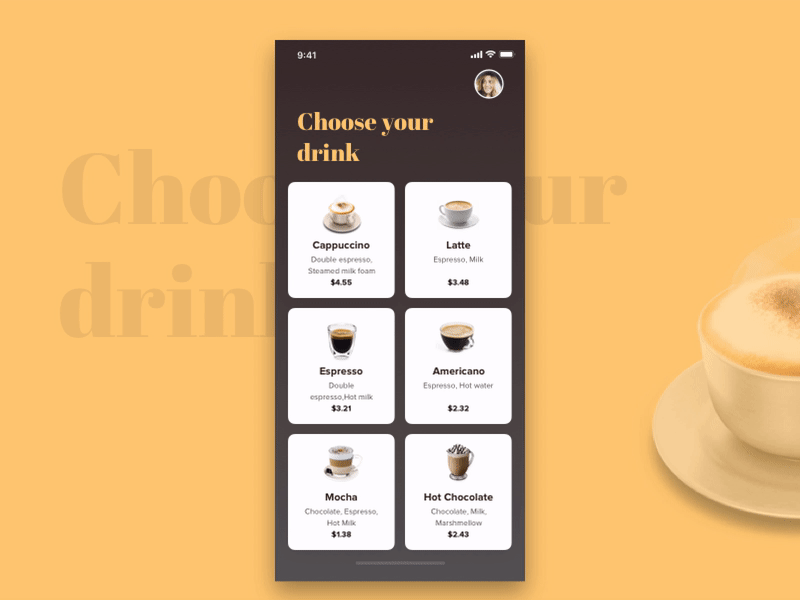 Coffee Order | Interaction Design app cards coffee interaction interface iphonex order ui uidesign ux uxdesign