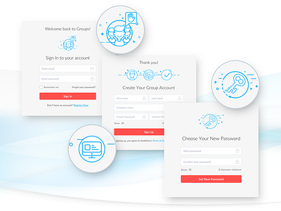 Icons usage on Forms account blue dashboard form icons password registration screen set signin signup user