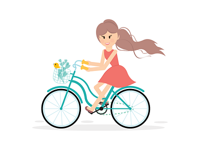 Girl on the Bicycle bicycle bike bird girl illustration ride riding spring