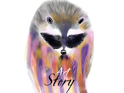 Raccoon in watercolor style and Art Story lettering. branding design icon illustration logo