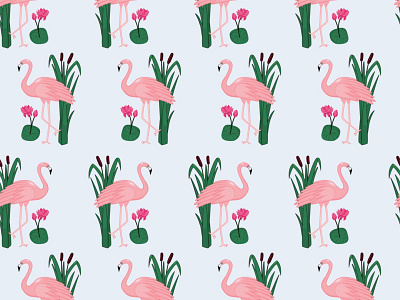 Seamless pattern with pink flamingo, exotic leaves and flowers. branding card design hand drawn illustration ornament pattern print wallpaper