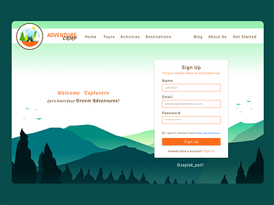 Adventure Trip | Sign-Up Page - DailyUI Challenge 001