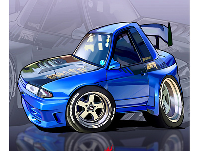 Veilside R32 Evolution III-GT-R Tooned car cartoon cartooncar character charactercar design digitalpainting illustration