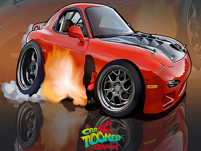 Mazda RX7 Cartoon Car animation car cartoon cartooncar character charactercar design digitalpainting illustration motion graphics race racing vehicle wheels