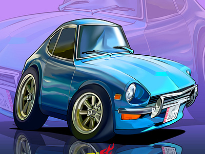 Datsun Blue 240Z animation branding car cartoon cartooncar character charactercar illustration motion graphics