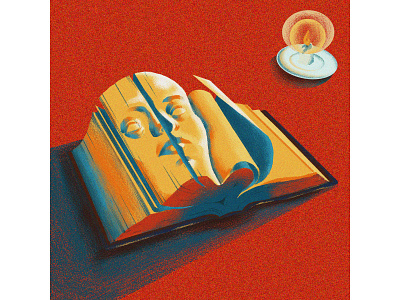 Read you like a book blue book candle design designer eye eyes face grainy head horror illustration light pages paper red surreal surrealism yellow