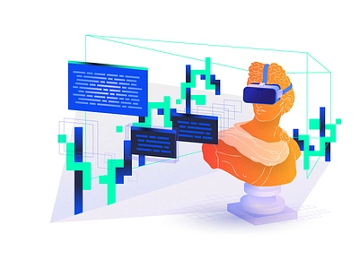 Concept Art: Bridging Classical, Retro, and Modern 3d abstract apollo bitcoin branding bust finance fintech hitech illustration modern neon retro sculpture tech tech illustration virtual reality vr