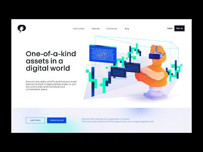 Web Design: NFT Landing Page apollo bust hero image home page illustration landing landing page nft site tech trading ui venetian vr website