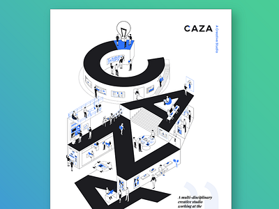 Caza Services Poster abstract branding environment illustration infographic line art office studio