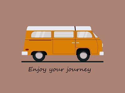 Yellow van caravanning illustration postcards posters travelling by car trips vector illustration way yellow van