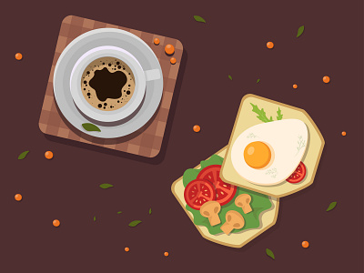 Tasty breakfast coffee delicious breakfast food illustration illustration omelette simple shapes tea toast with egg