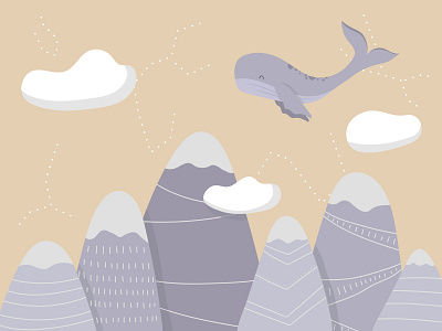 Wall stickers clouds graphic design illustration kids room design the mountains wall stickers whale