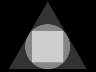 3 shapes black circle gray shapes square triangle white